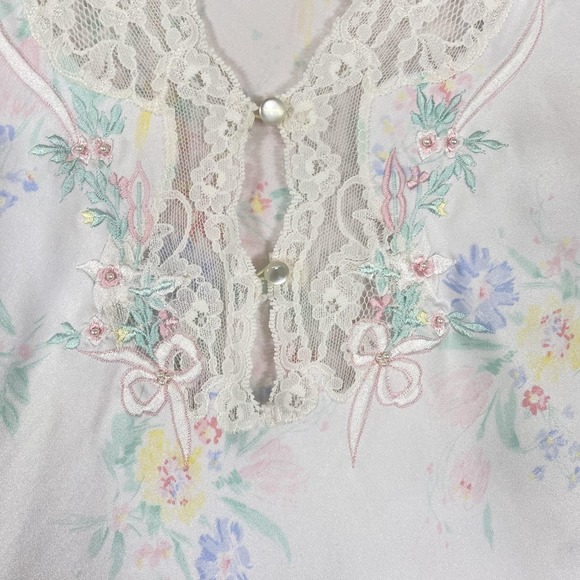 Martinique Nightgown Womens Large White Floral Lace Bias Satin Slip Dress Plung - Picture 2 of 8